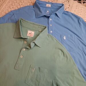 Johnnie O Mens L Tall Hangin Out Short Sleeve Polo Shirt Lot Of 2 Blue Green